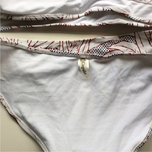 NWT CUPSHE Cheeky Gal Twist Bralette Bikini Set White Black Rust Print Size L - Picture 4 of 10